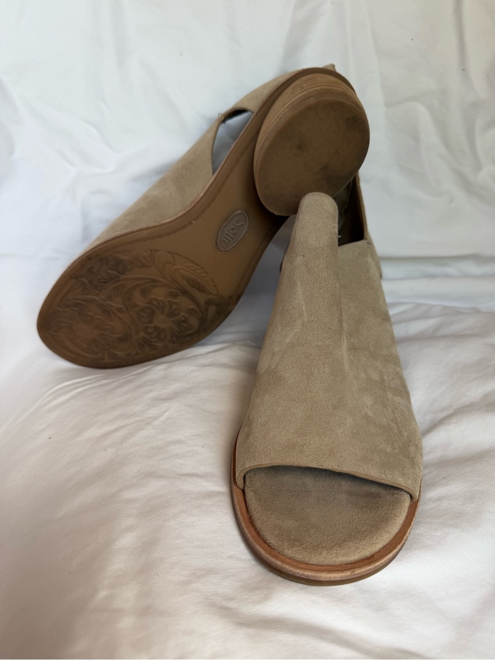 Sofft Taupe Suede Open-Toe Slide Mules